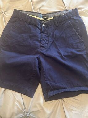 H&M Navy Flat Front Cotton-Blend Shorts